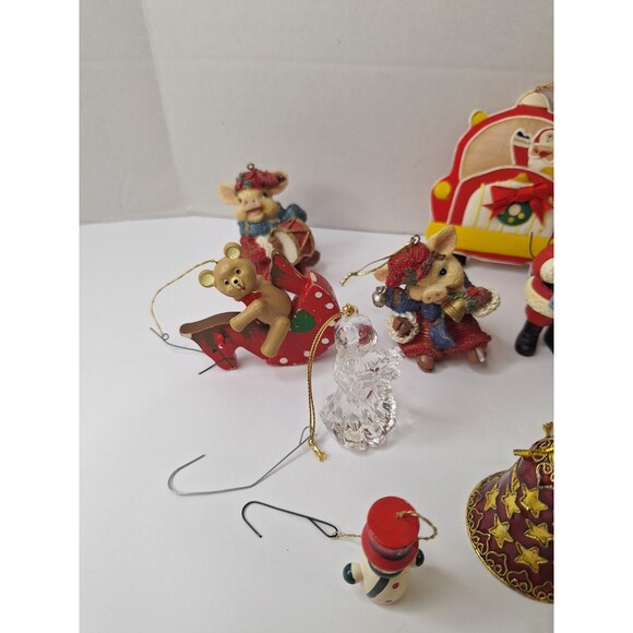 Vintage Christmas Tree Ornaments Lot of 15 Santa Wood Fabric Glass Ceranmic - Picture 12 of 12